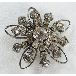 Vintage Signed Karu Arke Inc Austrian Crystal Flower Burst Brooch 35mm